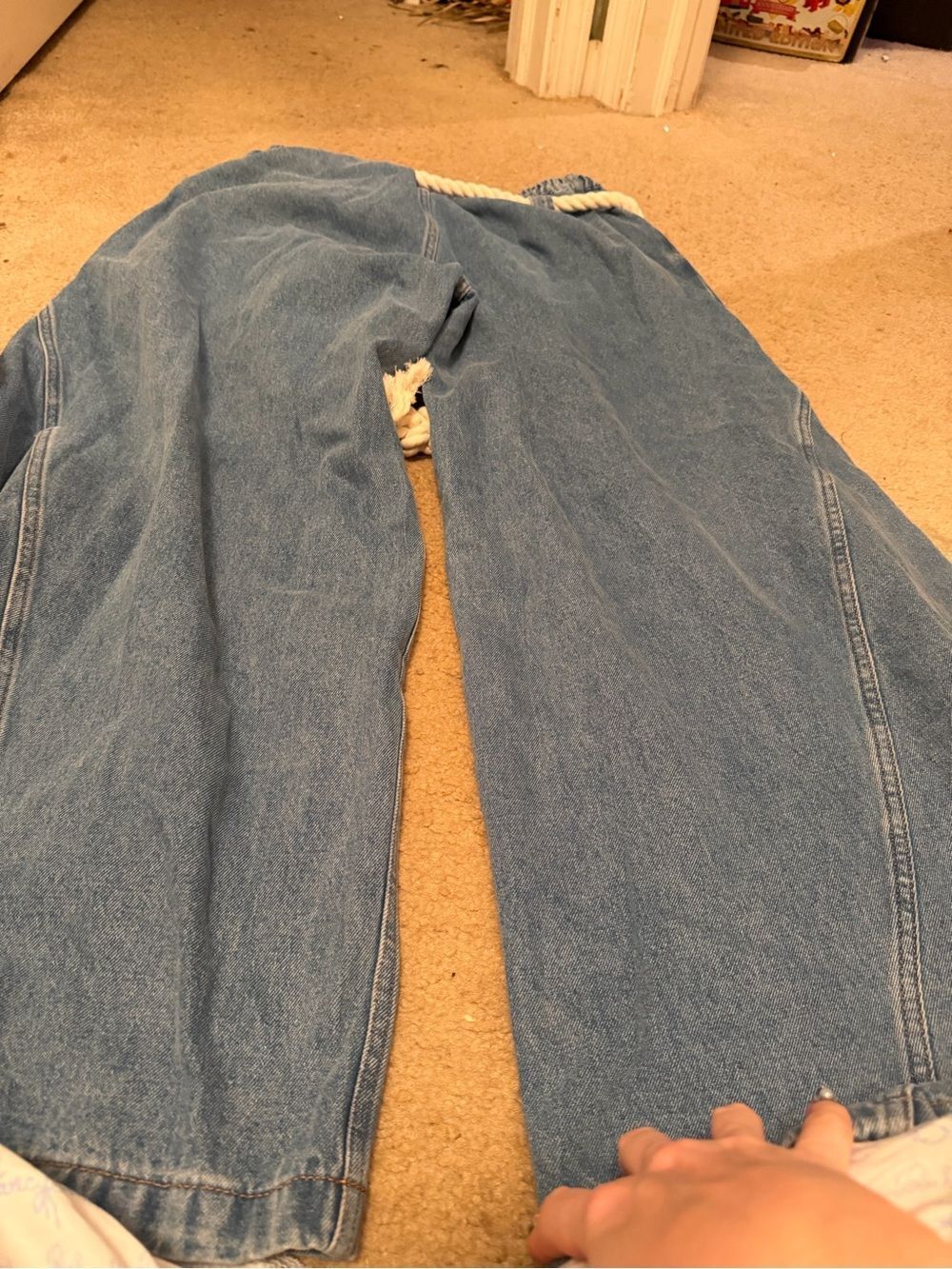 AelfricEden Wide Leg Light Wash Denim Pants with Rope Belt - Picture 5 of 5